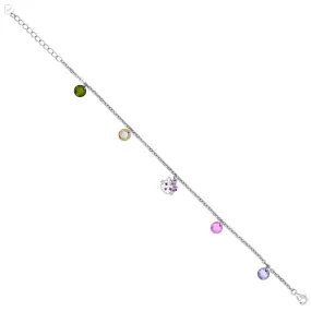 925 Silver Chain Bracelet with Colorful Gemstone