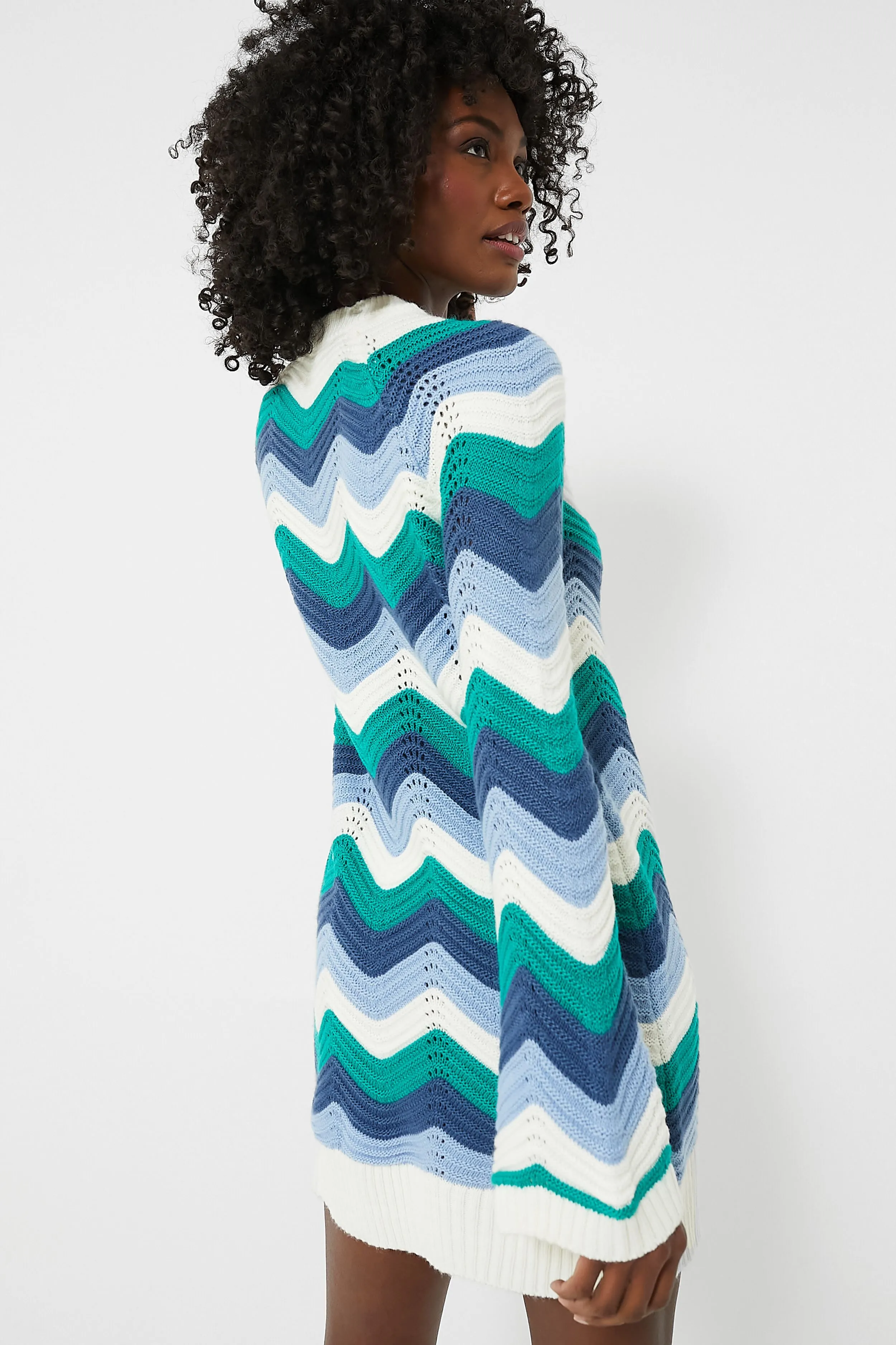 Aqua Wavy Bell Sleeve Beatriz Mini Dress