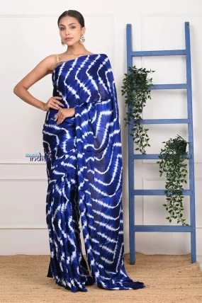 Authentic! Handmade Tie and Dye Modal Silk Royal Blue Saree By Women Weavers