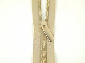 Beige #5 Nylon Gold Coil Zippers: 3 Yards With 9 Pulls - Sallie Tomato