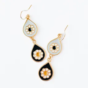 Black and Grey Flower Boho Earrings - WS