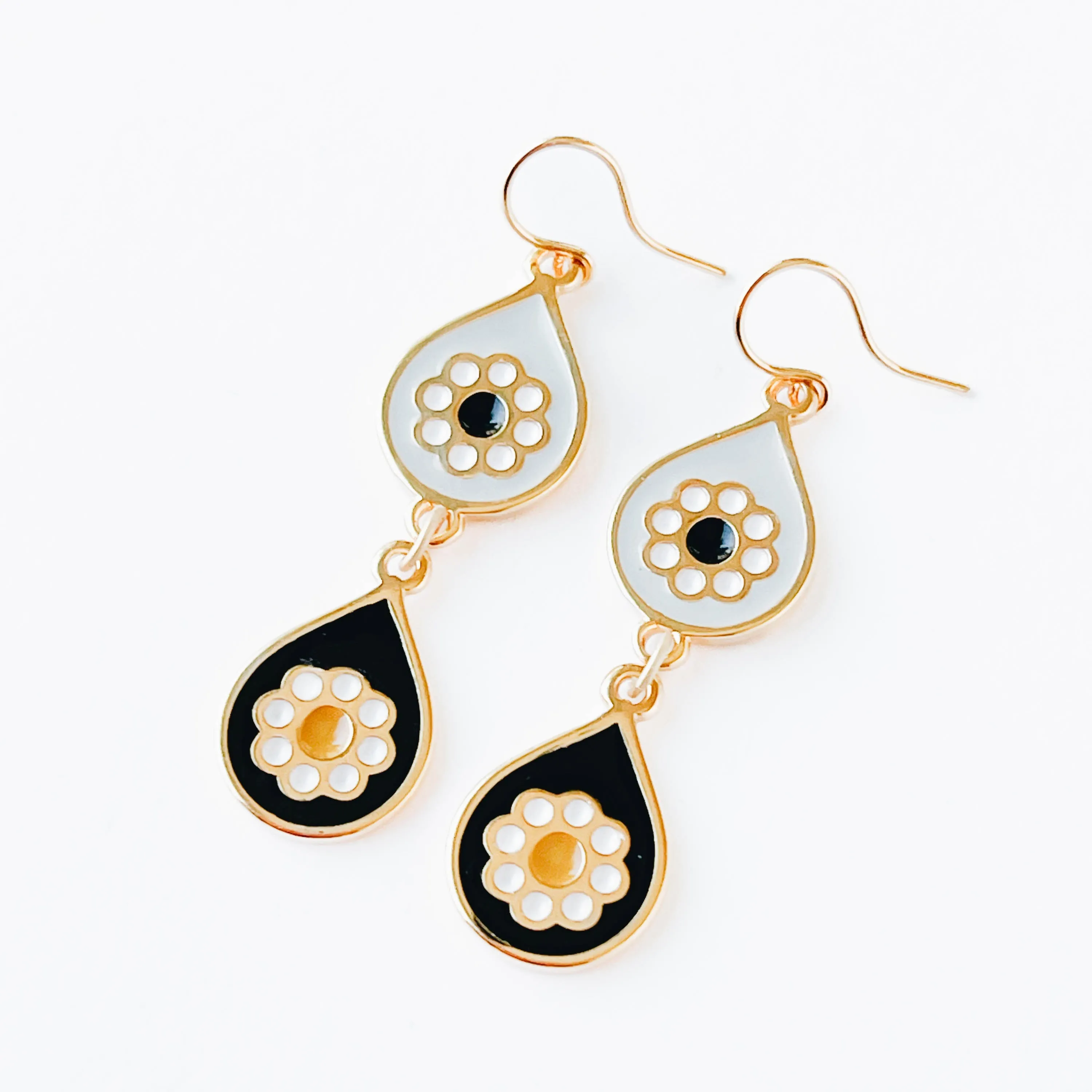 Black and Grey Flower Boho Earrings - WS