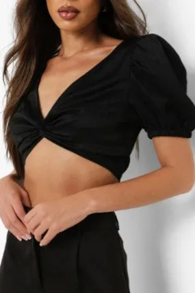 Black Twist Detail Crop Top