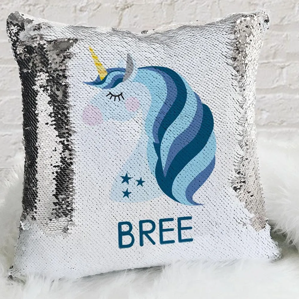 Blue Unicorn Personalized Flip Sequin Decorative Throw Pillowcase