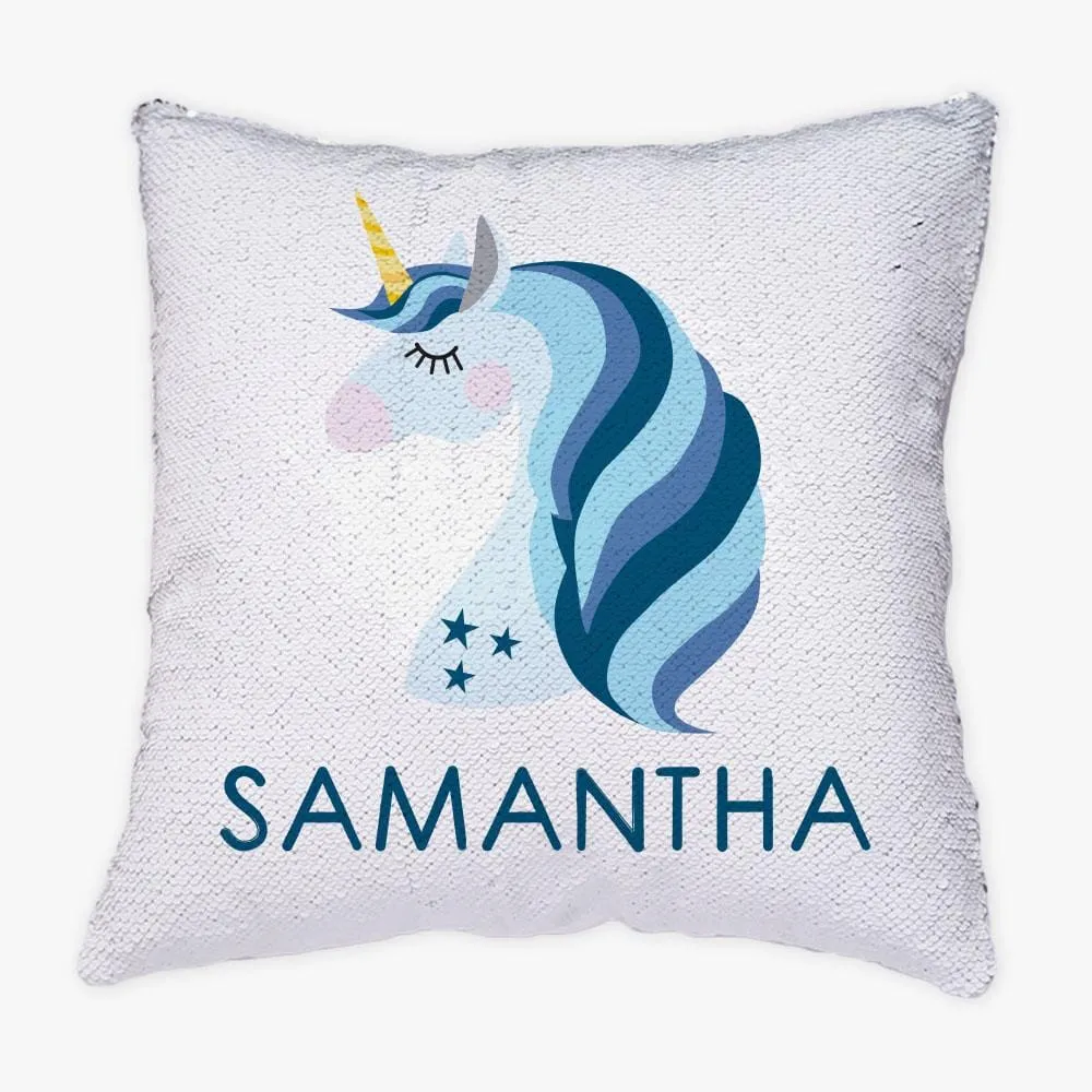 Blue Unicorn Personalized Flip Sequin Decorative Throw Pillowcase