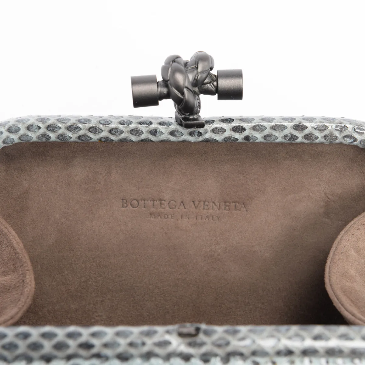 Bottega Veneta Blue Grey Karung & Metal Studded Knot Clutch