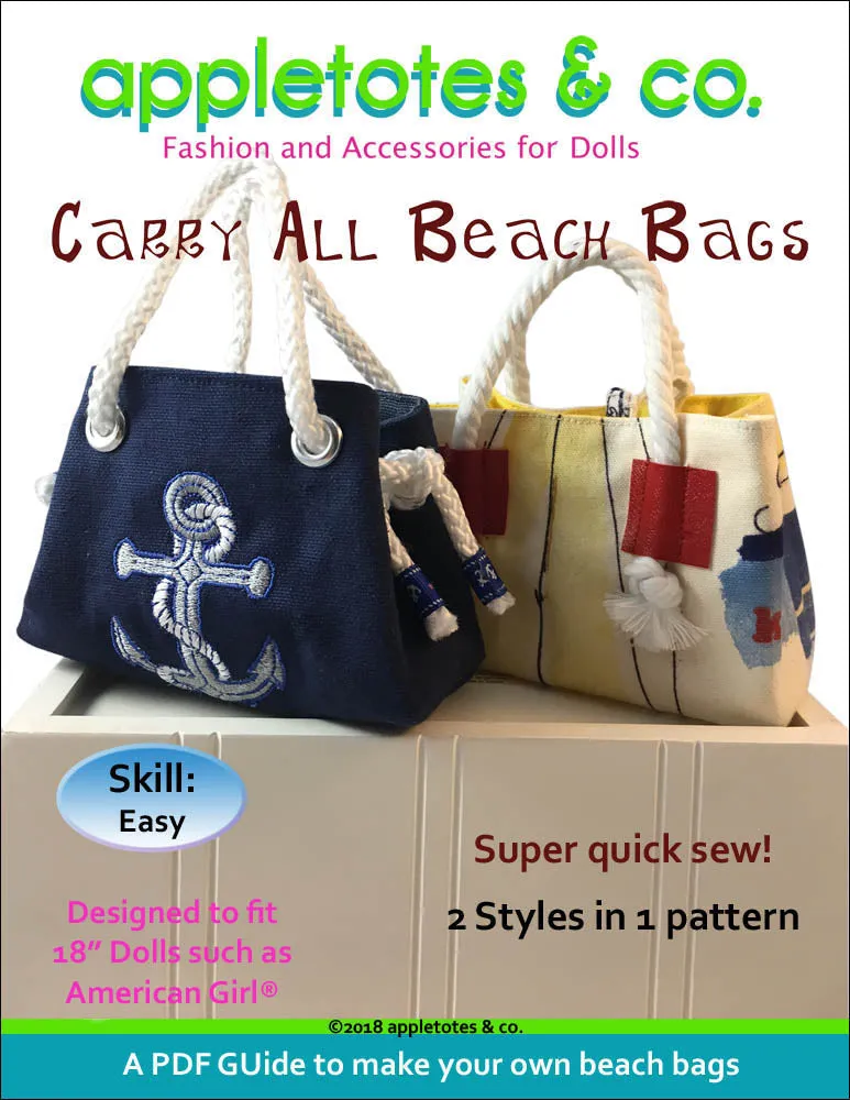 Carry All Beach Bags Sewing Pattern for 18" Dolls