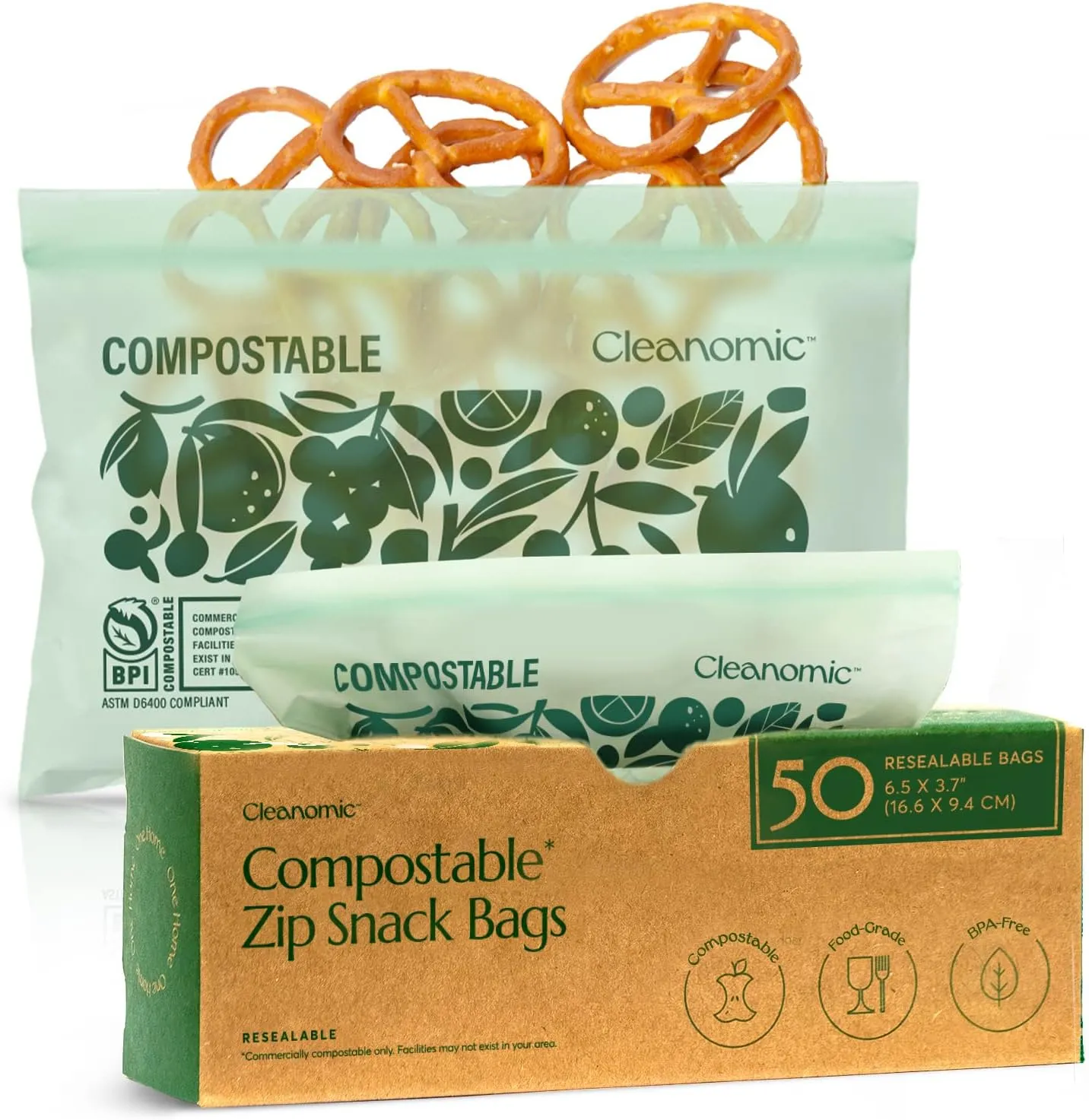 Compostable Food Storage Bag Bundle, Gallon, Quart, Sandwich and Snack Sizes