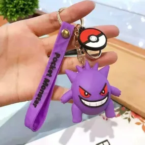 Cute 3D GENGAR Silicone Lanyard Keychain | Adorable Pokémon Accessory