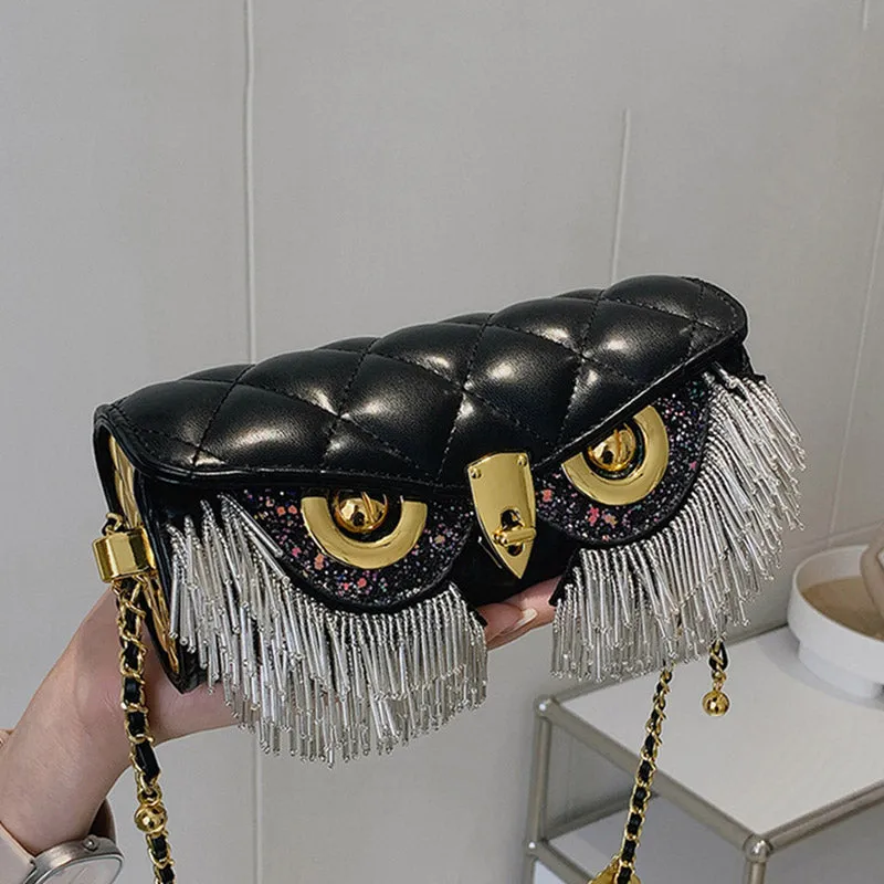 Cute Owl PU Leather Tassel Crossbody Bag