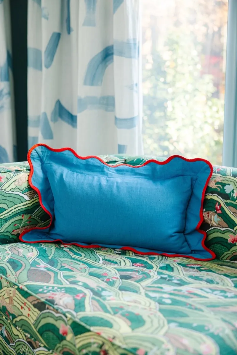 Darcy Linen Lumbar Pillow | Peacock   Cherry