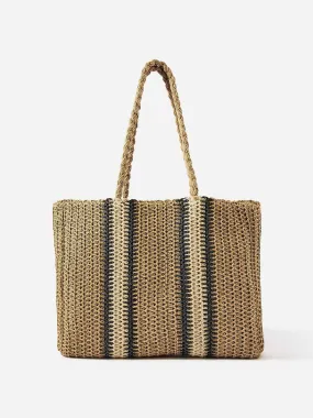 Double stripe raffia shopper bag