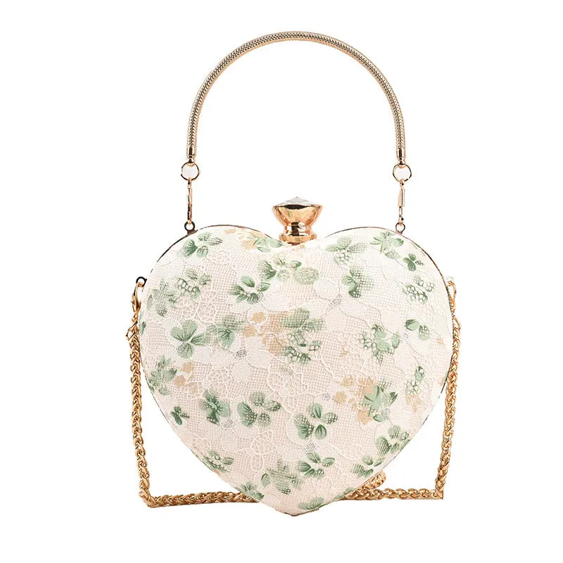 Heart Shape Lace Flower Crossbody Bag