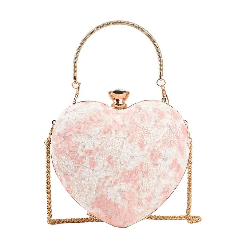 Heart Shape Lace Flower Crossbody Bag