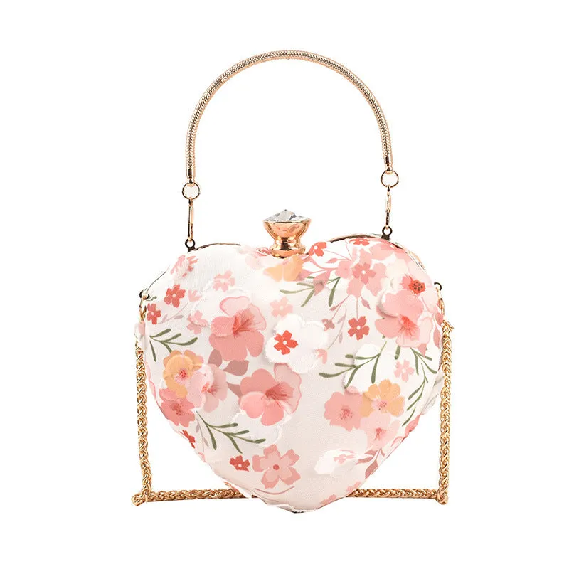 Heart Shape Lace Flower Crossbody Bag