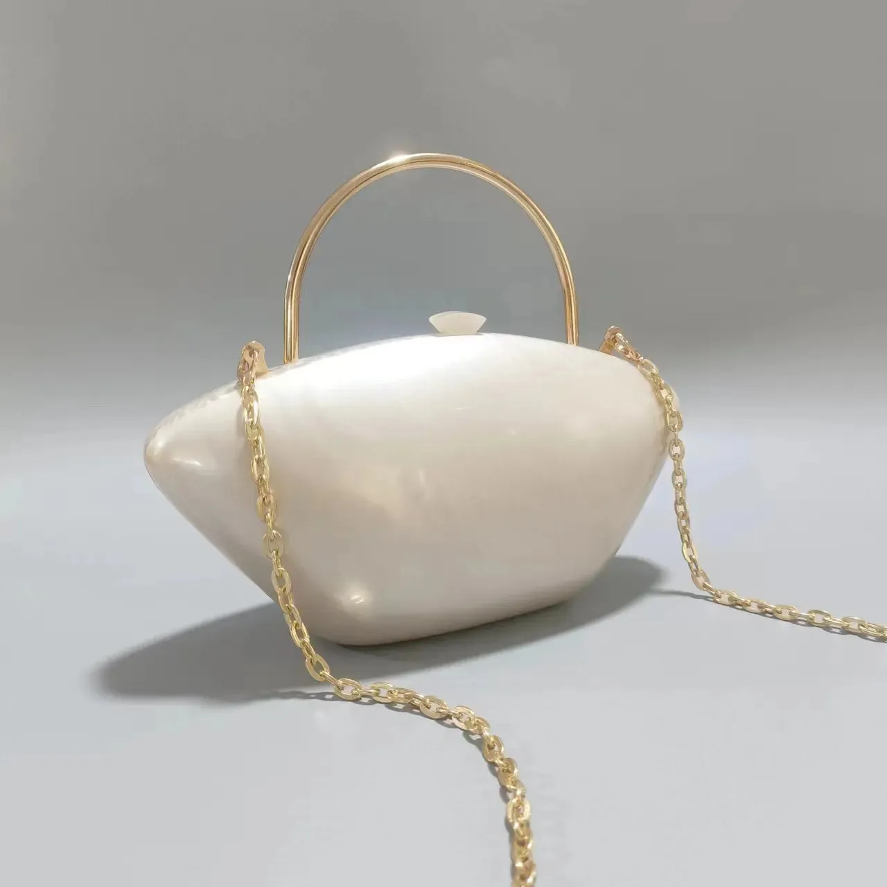 Iridescent Pearl Shell Acrylic Clutch Bag