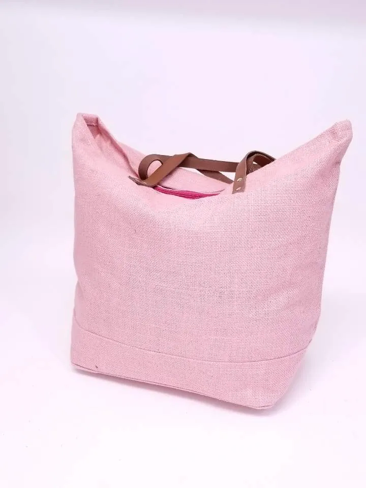 JUTE Leather Handle Jute Burlap Tote