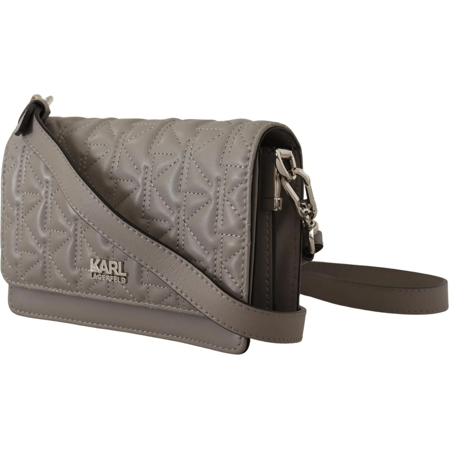 Karl Lagerfeld Elegant Grey Leather Crossbody Bag