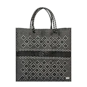 MEDIUM BLACK SILVER AZTEC STRIPED TOTE BAG