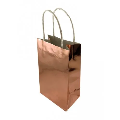 Metallic Rose Gold Paper Party Bag 21.5cm x 13cm x 8cm 5pk