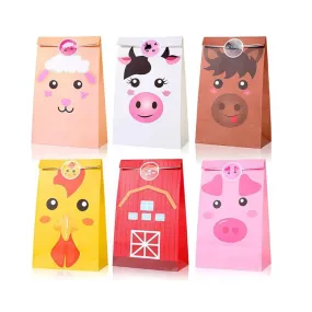 Paper Party Bag | Cartoon Farm Animal | 12 Pcs