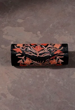 Peach Black Tilla Embroidery Velvet Clutch