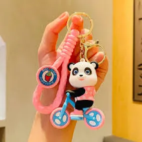 Pink Panda Cycle | 3D Lanyard Keychain | Silicone