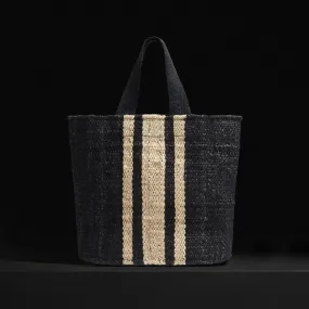 Playa Striped Small Hemp Tote - Black/Natural