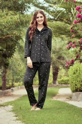 Printed Velvet Classic Collar Night suit