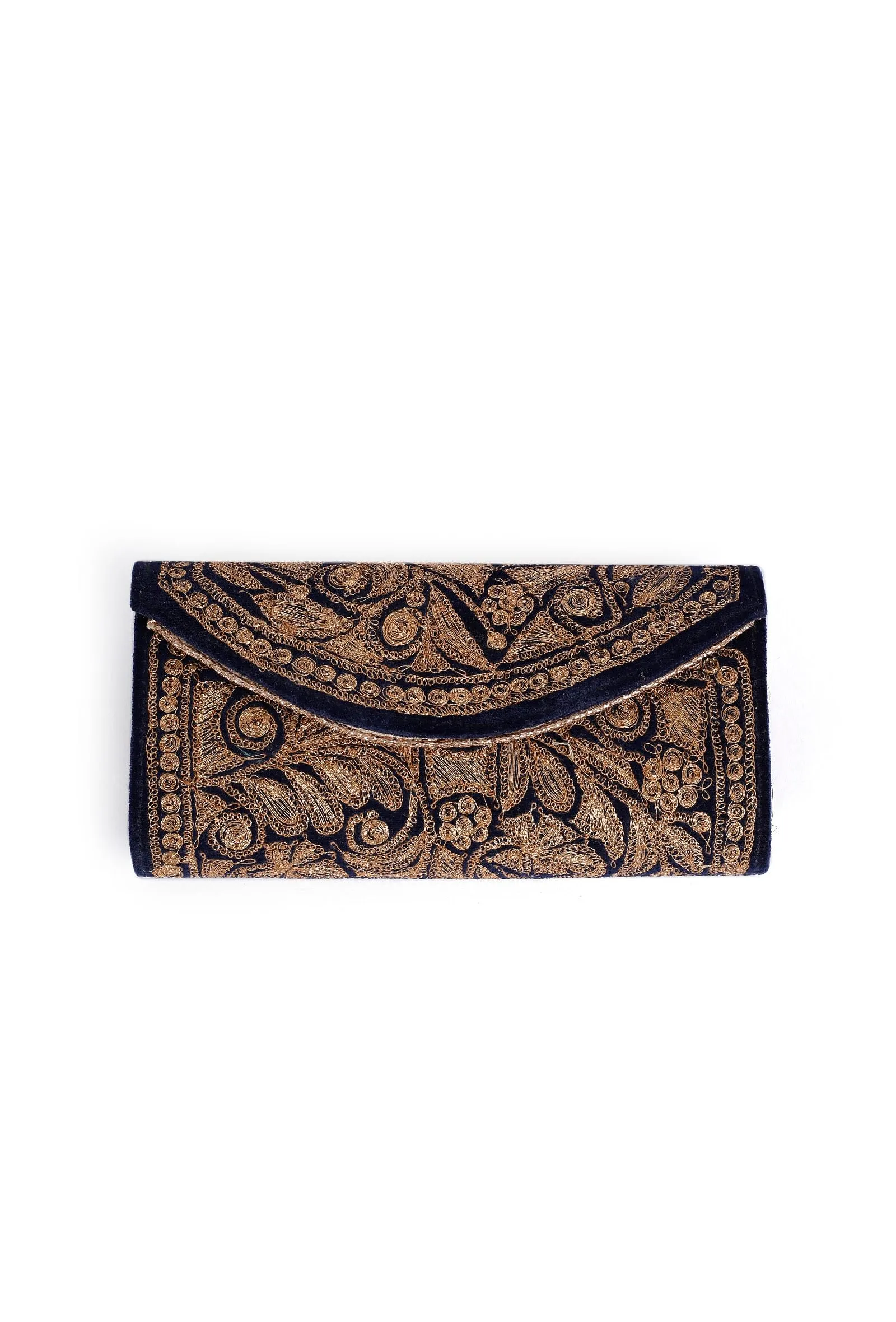 Royal Blue Velvet Silver Embroidered Clutch