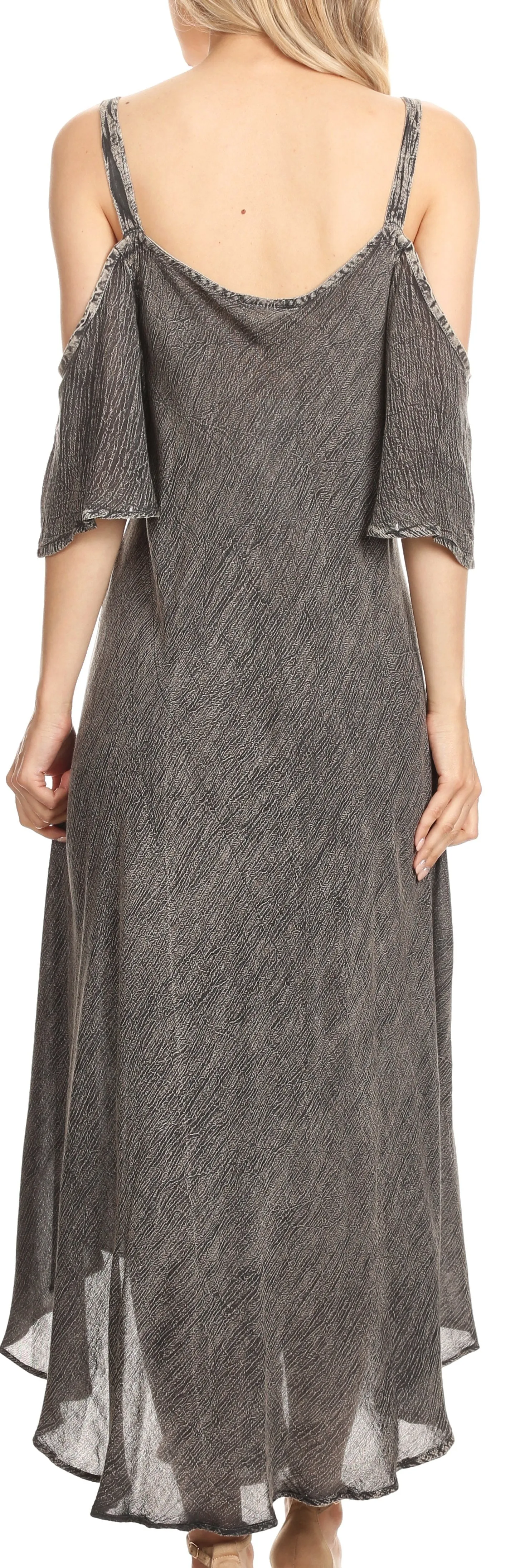 Sakkas Renata Women's Cold Shoulder Maxi Caftan Dress Sundress Flare Stonewashed