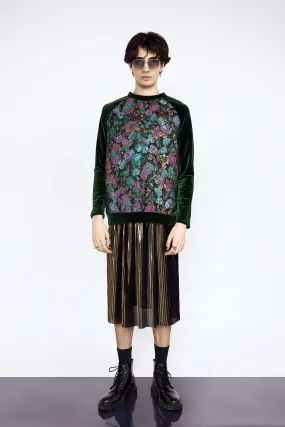 Velvet  Jacquard Reglan Top with Gold Razor Pleat Kilt