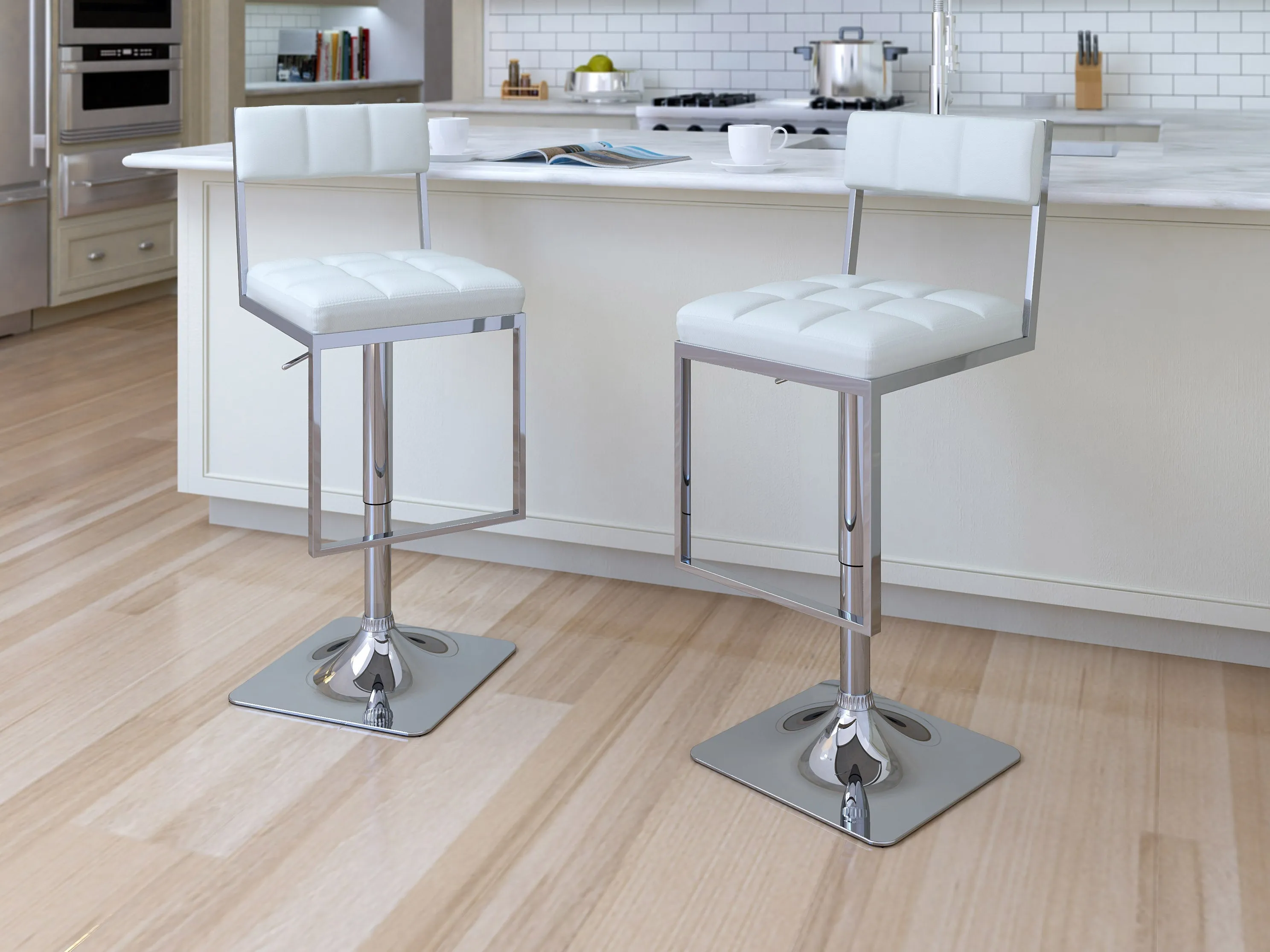 White Bar Stools, Set of 2